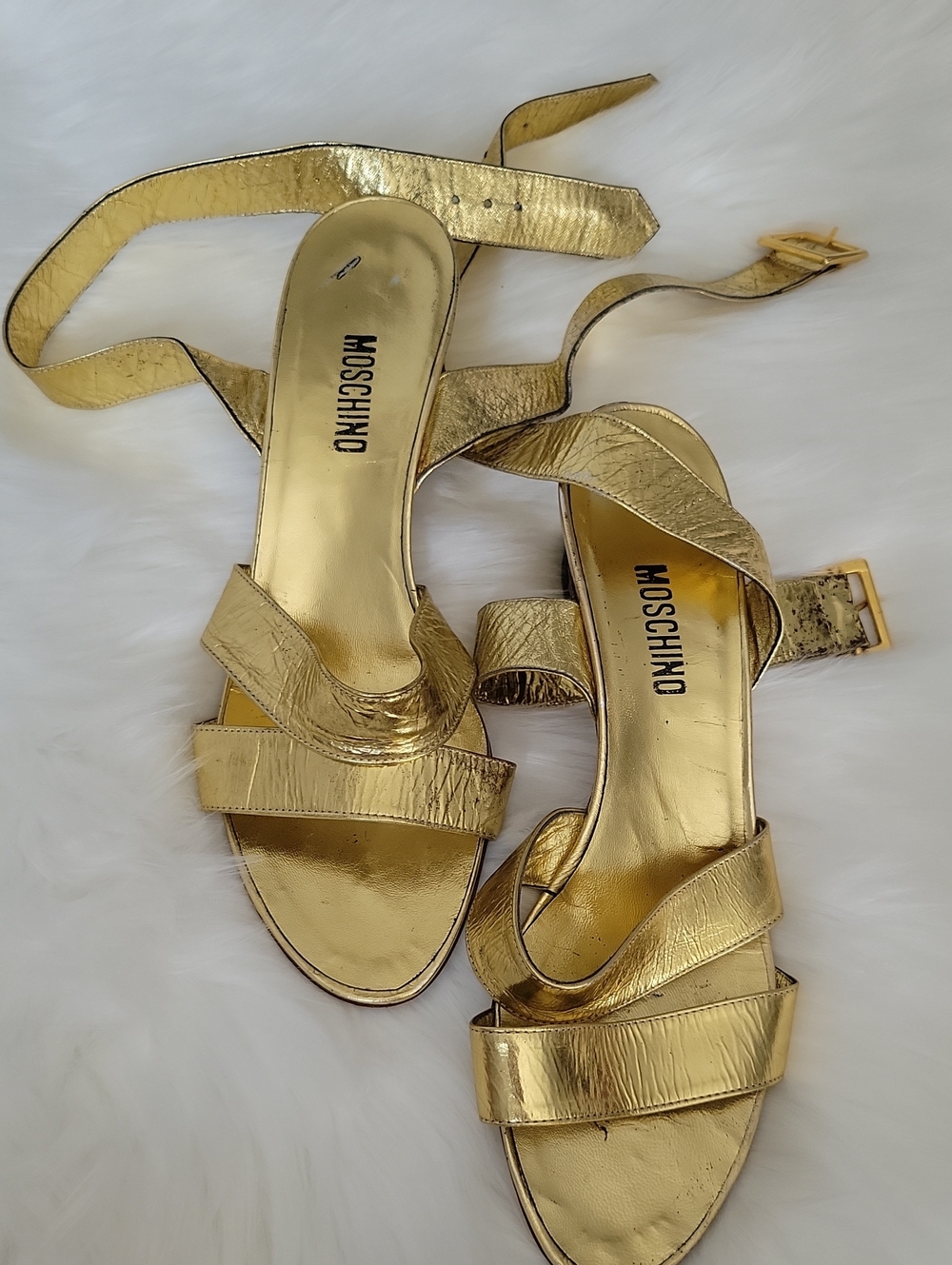 Moschino Metallic Gold Leather Wrap Sandals